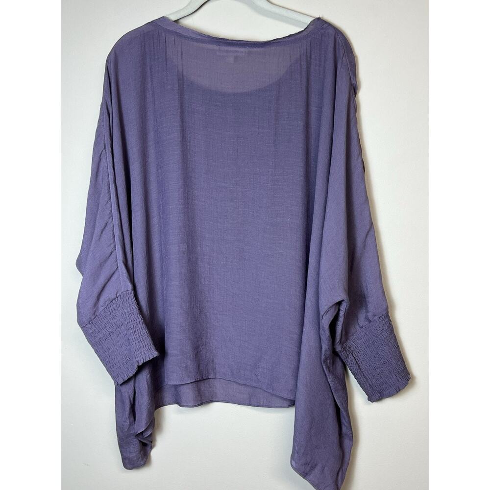 Boho Oversized Lavander Top Women's Large Batwing Sleeve Lagenlook Minimalist - Picture 4 of 11